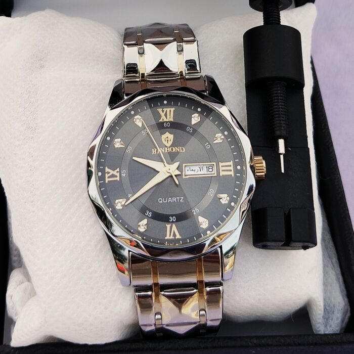 BINBOND 2521 Luxury Brand Luminous Quartz Watch For Men - Silver black